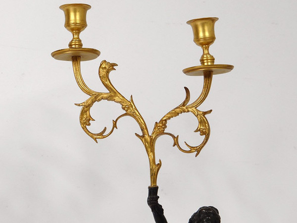Coppia Candelabri 2 Luci Bronzo Marmo Carrara Antico Donna Aquila Settecento
