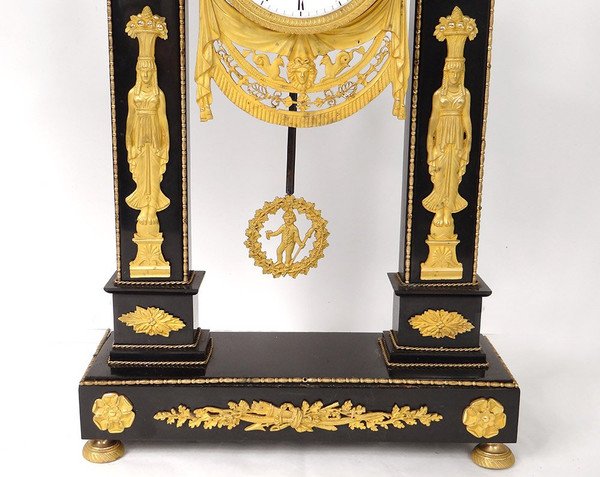 Portico Clock Bronze Gilt Marble Caryatids Return from Egypt Empire 19th century