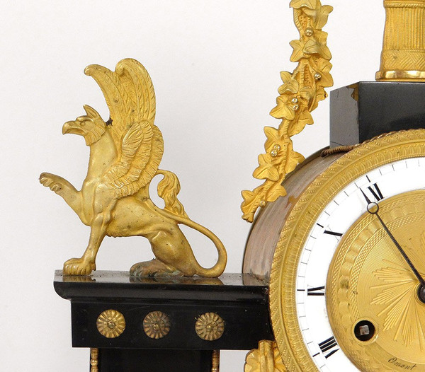 Portico Clock Bronze Gilt Marble Caryatids Return from Egypt Empire 19th century