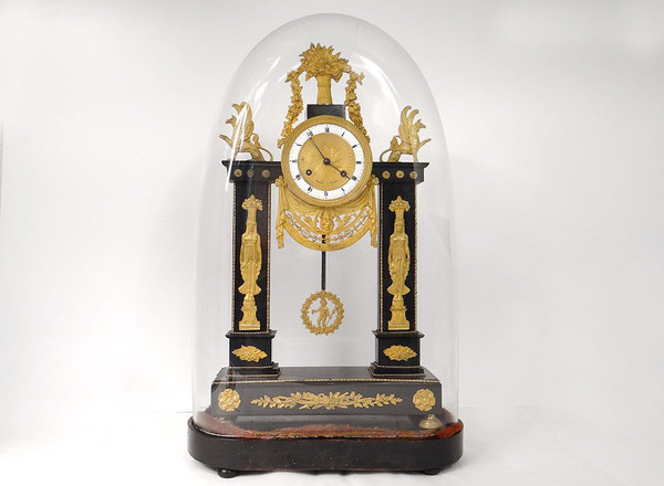 Portico Clock Bronze Gilt Marble Caryatids Return from Egypt Empire 19th century