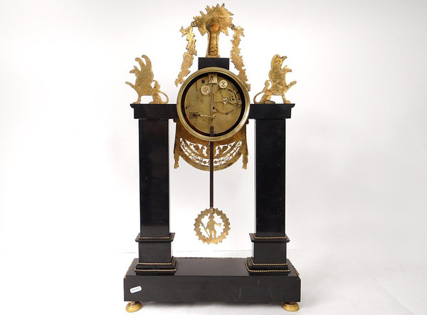Portico Clock Bronze Gilt Marble Caryatids Return from Egypt Empire 19th century