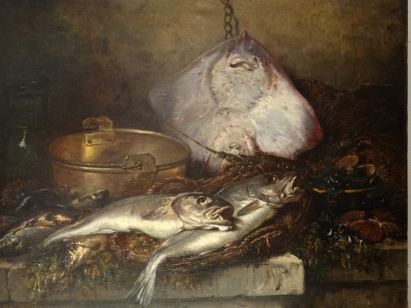 HST Still Life Stingray Lobster Fish Shell Eugène Claude 164x131cm 19th century