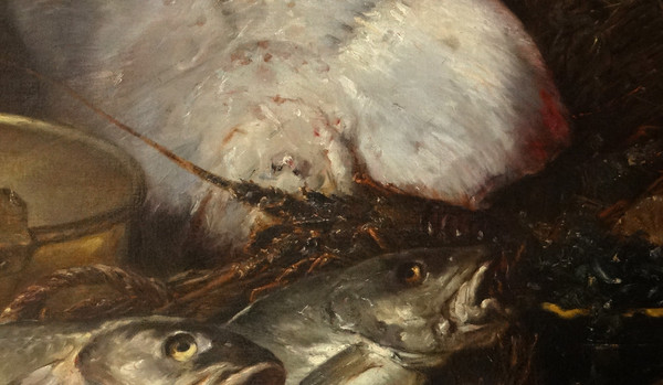 HST Still Life Stingray Lobster Fish Shell Eugène Claude 164x131cm 19th century