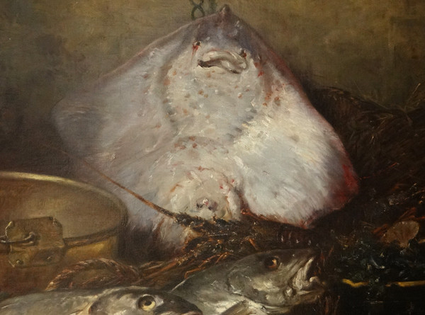 HST Still Life Stingray Lobster Fish Shell Eugène Claude 164x131cm 19th century