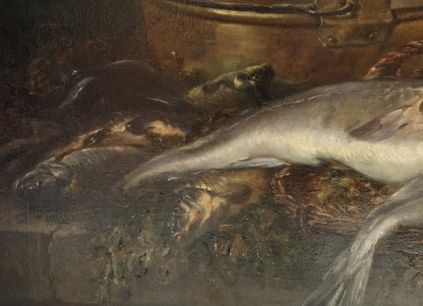 HST Still Life Stingray Lobster Fish Shell Eugène Claude 164x131cm 19th century
