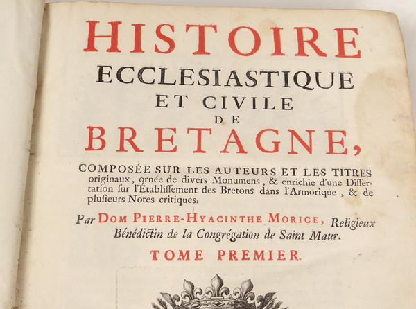 Libri di storia ecclesiastica Bretagna Morice Arms Anne Bretagne 18th