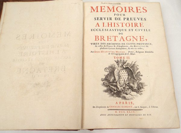 Libri di storia ecclesiastica Bretagna Morice Arms Anne Bretagne 18th