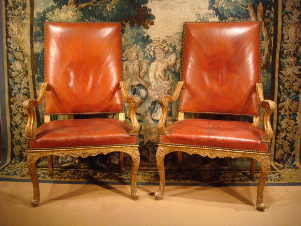 Pair Of Regency Armchairs In Golden Carved Wood, Eighteenth