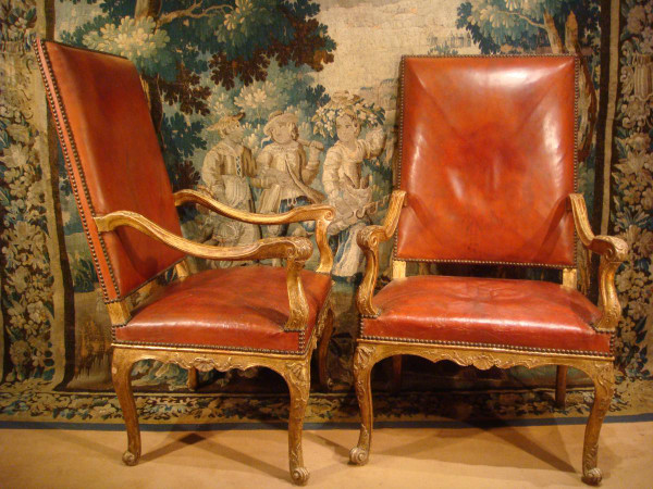 Pair Of Regency Armchairs In Golden Carved Wood, Eighteenth