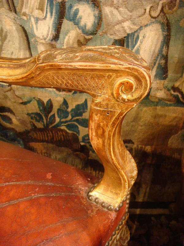 Pair Of Regency Armchairs In Golden Carved Wood, Eighteenth