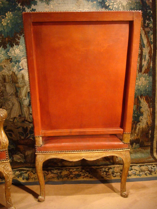 Pair Of Regency Armchairs In Golden Carved Wood, Eighteenth