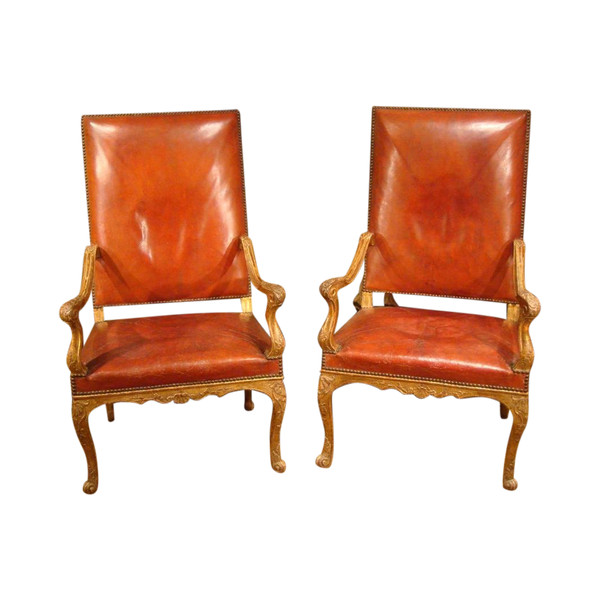 Pair Of Regency Armchairs In Golden Carved Wood, Eighteenth