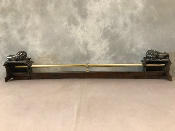 Fireplace bar, fireplace bar in cast iron and brass, 19th century