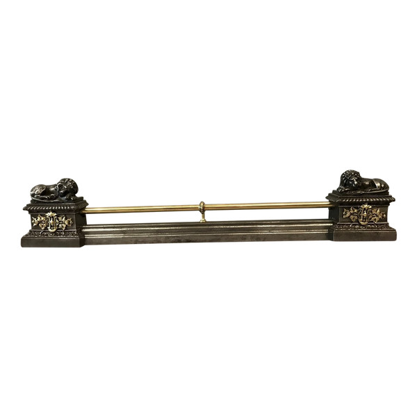 Fireplace bar, fireplace bar in cast iron and brass, 19th century