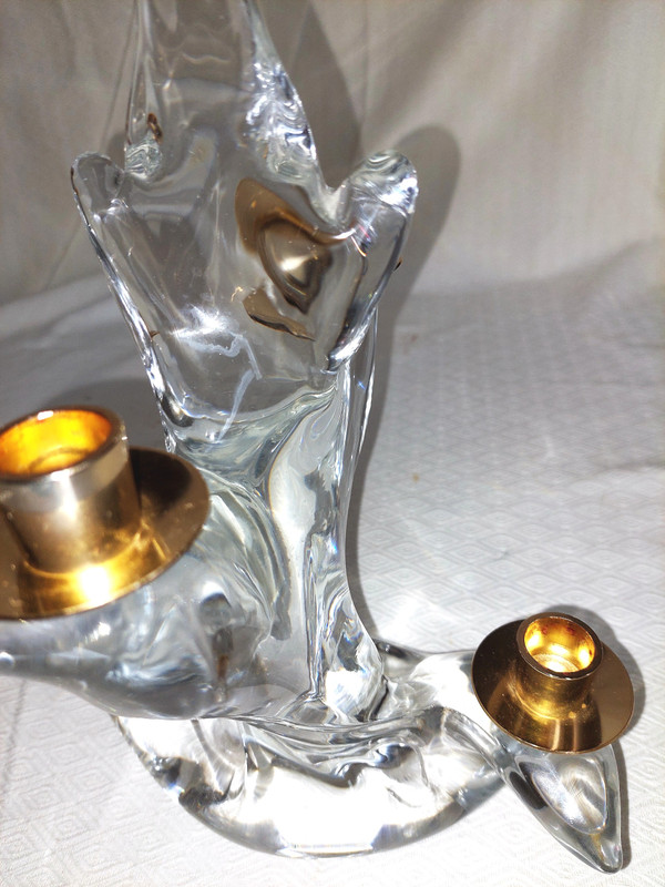 Pair of crystal candlesticks signed Maison Schneider (France) 60s-70s