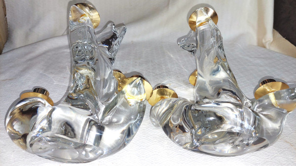 Pair of crystal candlesticks signed Maison Schneider (France) 60s-70s