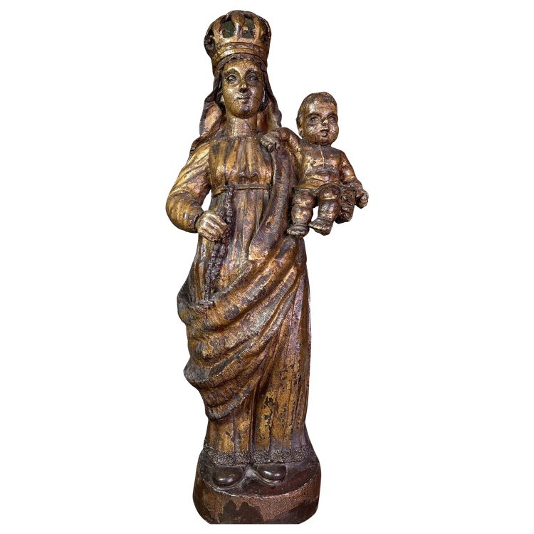 Große Madonna mit Kind Aus Goldener Terrakotta
