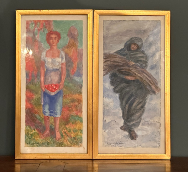 Mikhail Yakovlev, Suite De Quatre Aquarelles Saisons Ecole Russe (1880 - 1942)
