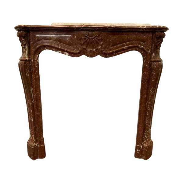 Louis XV Style Three Shell Fireplace In Royal Red Marble XIX Century