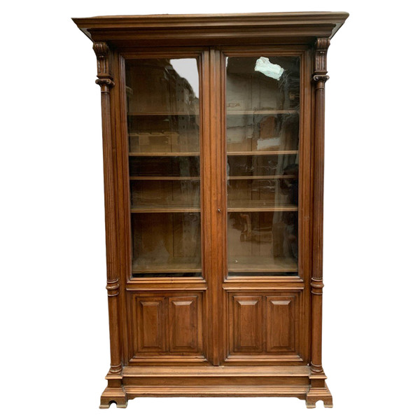 Library Showcase In Solid Walnut Showcase Napoleon III XIX Century