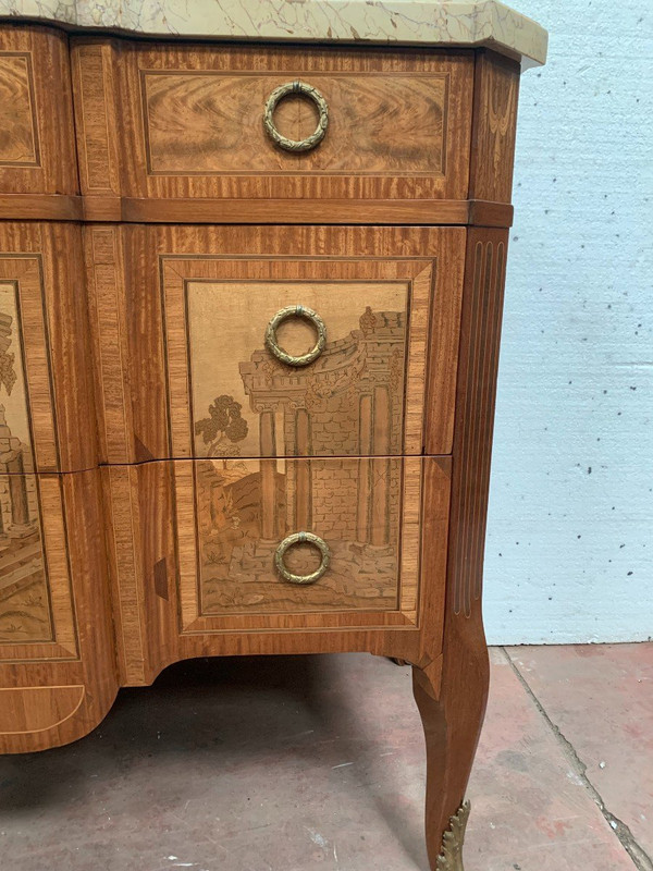 Commode With Central Projection In Amaranth Wood And Rosewood XX Century