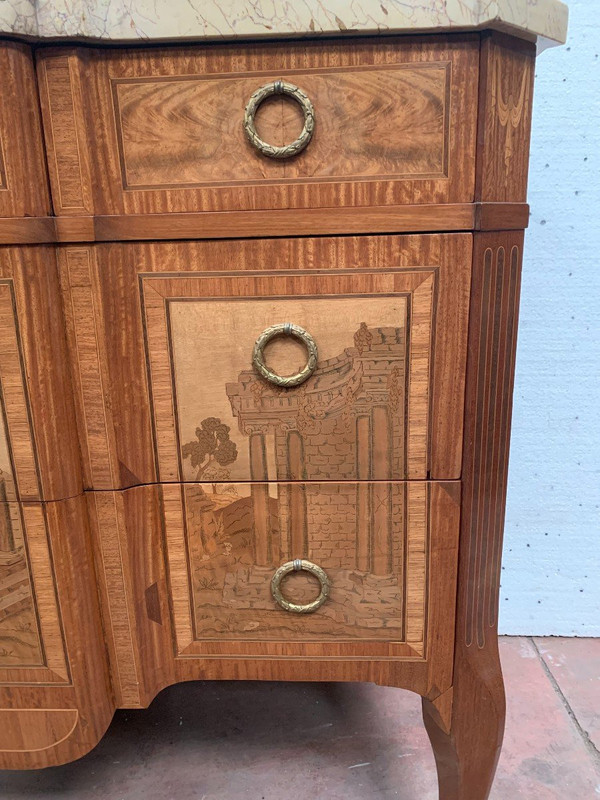 Commode With Central Projection In Amaranth Wood And Rosewood XX Century