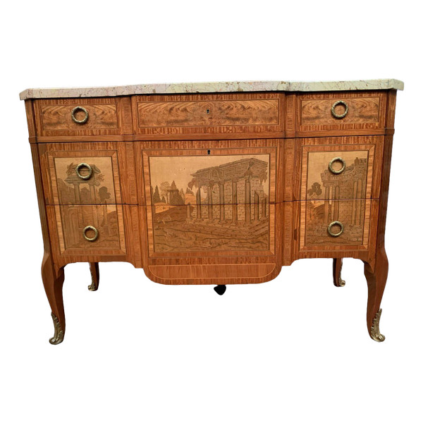Commode With Central Projection In Amaranth Wood And Rosewood XX Century