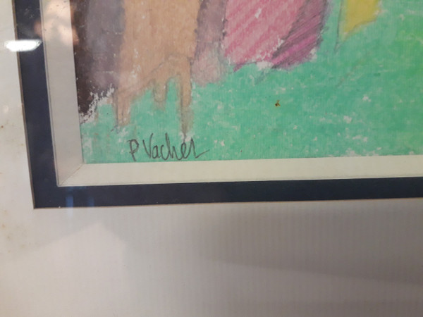 Tableau pastel paysage signée " Vacher paul " 20ème