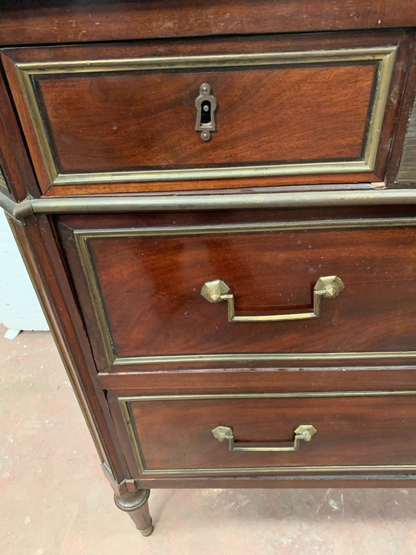 Comò Stile Luigi XVI In Mogano Piano In Marmo Grigio Venato XIX Secolo