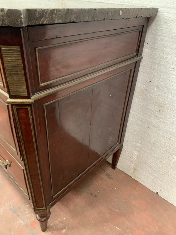 Comò Stile Luigi XVI In Mogano Piano In Marmo Grigio Venato XIX Secolo