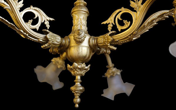 Lampada a sospensione in bronzo e tulipano in vetro smerigliato