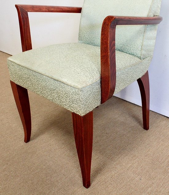  Set di 3 pezzi, coppia di poltrone a ponte e sgabello, Art Déco - 1940