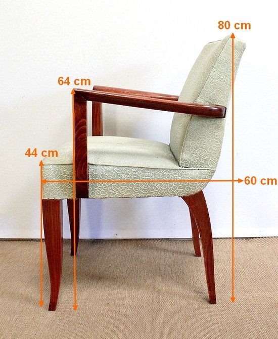  Set di 3 pezzi, coppia di poltrone a ponte e sgabello, Art Déco - 1940