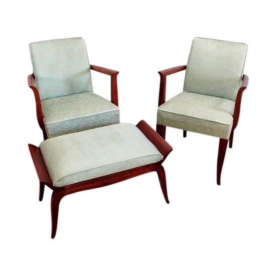  3-piece set, Pair of Bridge Armchairs and Stool, Art Deco - 1940