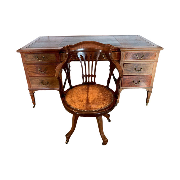 Bureau Et Son Fauteuil Tournant Angleterre XIX Siècle