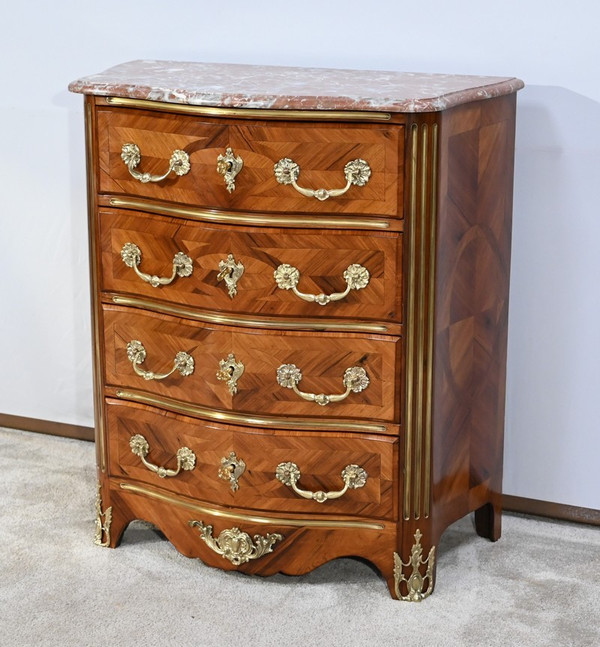 Petite Commode Tombeaux d’entre-deux en Bois de Violette et de Bois de Rose, style Louis XIV – 2ème moitié du XIXe