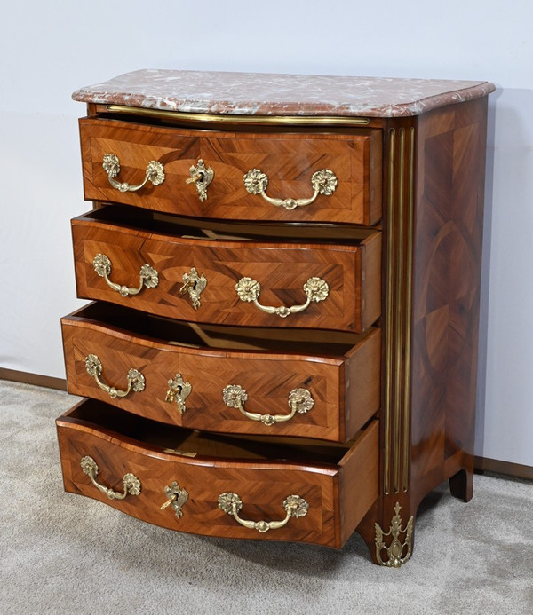 Petite Commode Tombeaux d’entre-deux en Bois de Violette et de Bois de Rose, style Louis XIV – 2ème moitié du XIXe