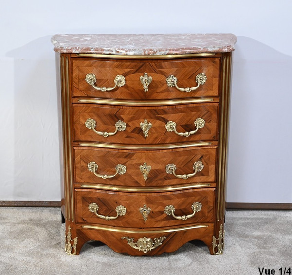 Petite Commode Tombeaux d’entre-deux en Bois de Violette et de Bois de Rose, style Louis XIV – 2ème moitié du XIXe