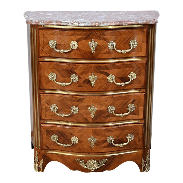 Petite Commode Tombeaux d’entre-deux en Bois de Violette et de Bois de Rose, style Louis XIV – 2ème moitié du XIXe