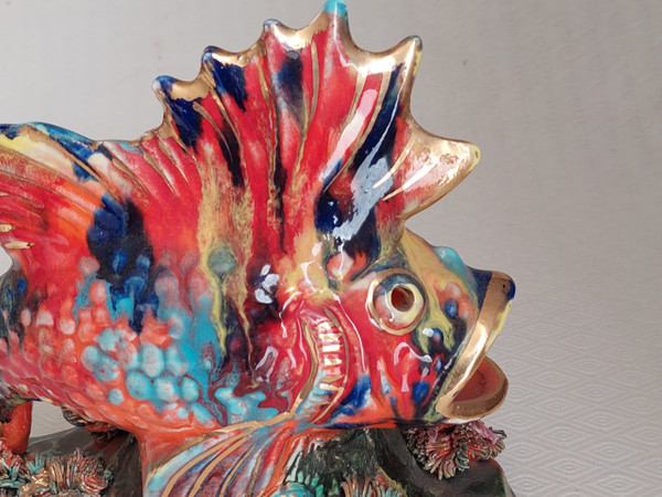 Céramique forme poisson pied lampe d'Art Vallauris années 50 60 70