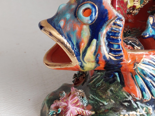 Céramique forme poisson pied lampe d'Art Vallauris années 50 60 70