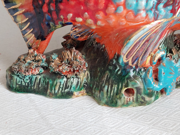 Céramique forme poisson pied lampe d'Art Vallauris années 50 60 70