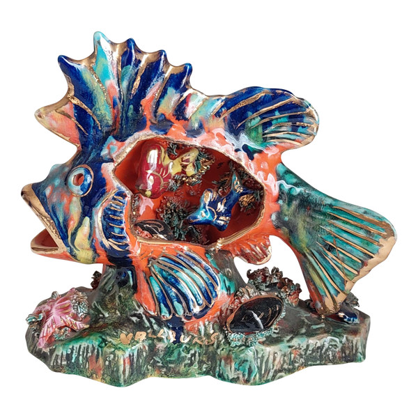 Céramique forme poisson pied lampe d'Art Vallauris années 50 60 70