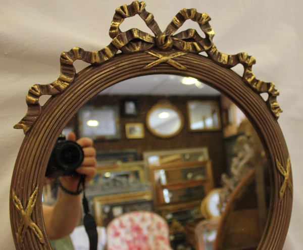 Pair Of Louis XVI, Patina And Gold Leaf Round Mirrors 35 X 40 Cm