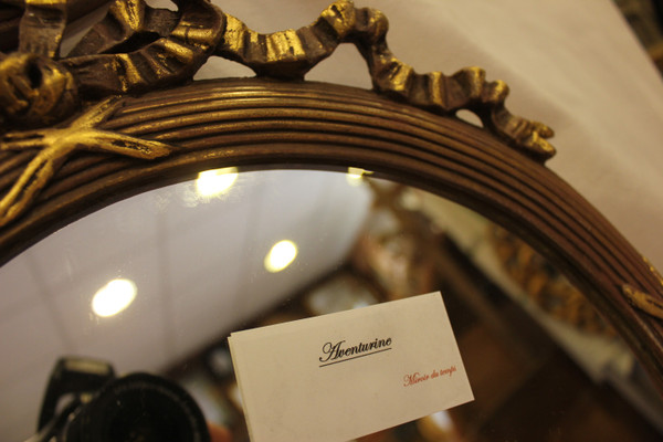 Pair Of Louis XVI, Patina And Gold Leaf Round Mirrors 35 X 40 Cm