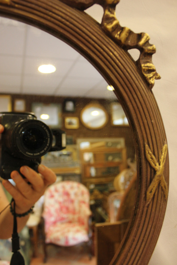 Pair Of Louis XVI, Patina And Gold Leaf Round Mirrors 35 X 40 Cm