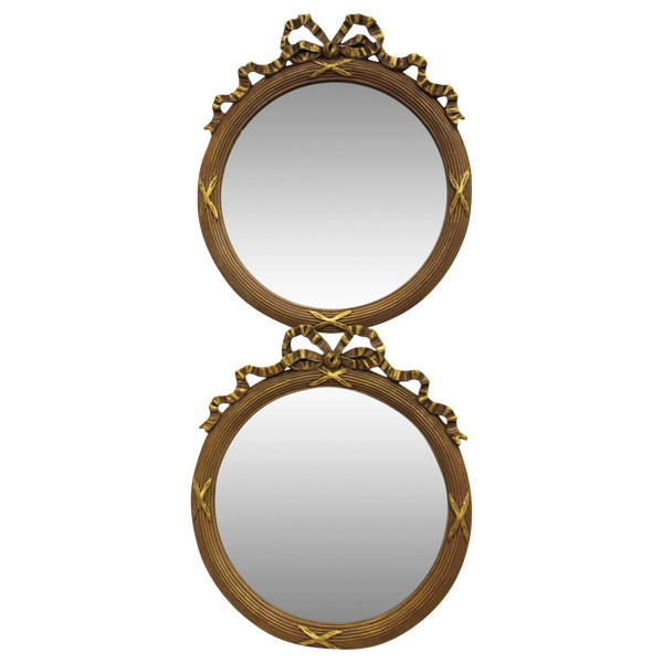 Pair Of Louis XVI, Patina And Gold Leaf Round Mirrors 35 X 40 Cm