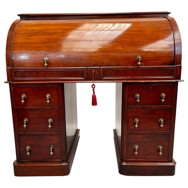 Bureau à cylindre victorien en acajou avec tiroir secret 1830