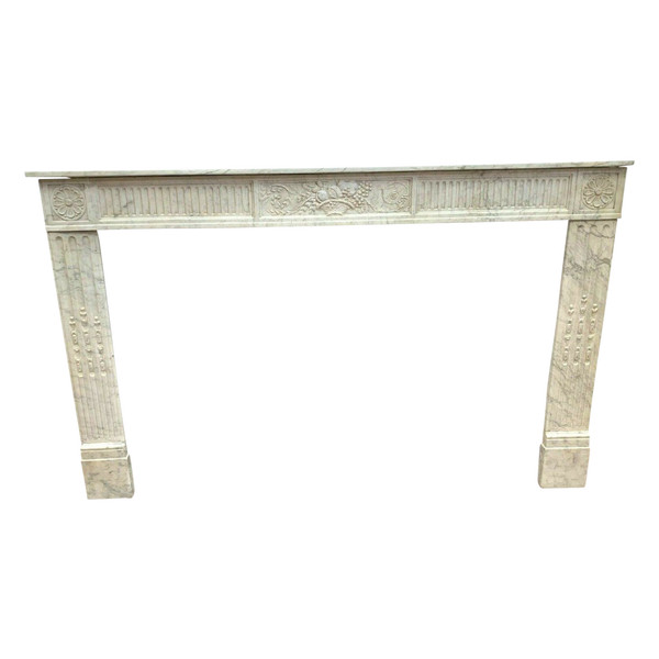 Cheminée Louis XVI En Marbre Blanc De Carrare XIX Siècle