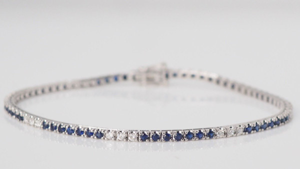 Bracciale In Oro Bianco, Zaffiri E Diamanti